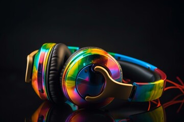 Fototapeta na wymiar Music Vibes, multicolored audio headphones. Generative AI