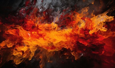  a fire and black background with red and yellow flames and black and orange smoke and black background with red and yellow smoke and black background.  generative ai