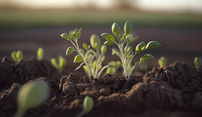 Sunflowers on the field. Sunflower sprouts. Generative AI