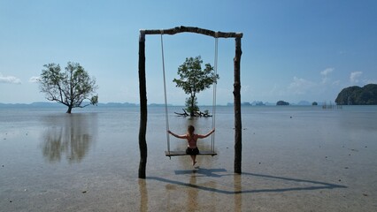Tropical Swing beautiful girl Thailand sea view