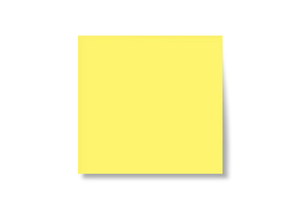Isolated realistic yellow square sticky post note as a reminder with soft shadows on transparent background. Illustration clipart images png