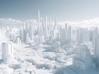 White light futuristic city scape with robots fine art generative ai