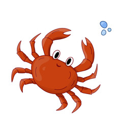 Cartoon vector illustration red crab. Ocean dweller. Nautical isolated crab, sea animals concept.