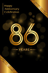 86th Anniversary template design with double line numbers. Golden anniversary template. Vector