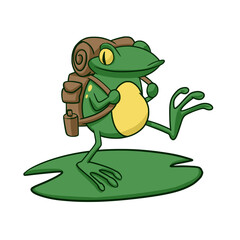 Frog hiker cartoon vector illustration