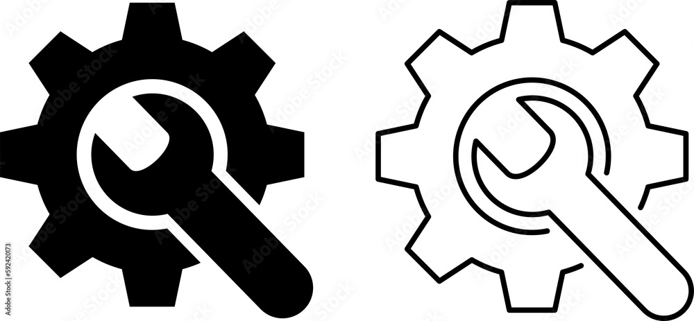 Wall mural simple wrench and gear icon. png