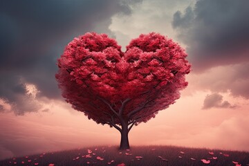A Celebration of Love: Red Hearts in the Shape of a Tree for Valentines Day, Generative AI