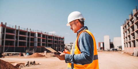 Construction worker on the construction site (AI generative)