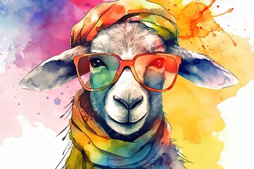 A Funny, Crazy Woman with Tie Dye Rainbow Goggles and Bandana, Generative AI