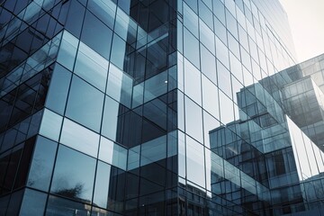Obraz na płótnie Canvas A Peek into the Modern Business World - Close-Up of Skyscraper Office Building Facades, Generative AI