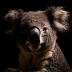 koala using a smartphone on dark background