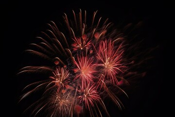 Fototapeta premium A Sparkling Spectacle: A Pyrotechnic Fireworks Display Lighting Up the Night Sky at a Joyous Celebration: Generative AI