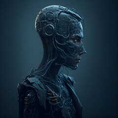 Artificial Intelligence contemplating its own existence, created with Generative AI technology