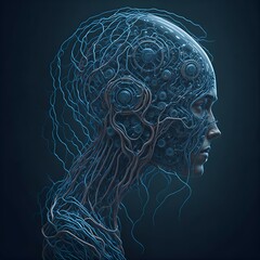 Artificial Intelligence contemplating its own existence, created with Generative AI technology