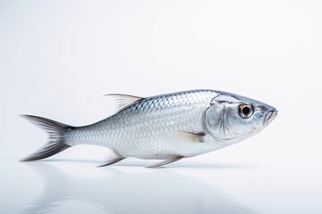 Alone in the Deep Blue: Simple White Fish Swimming Fresh Water on Isolated White Background: Generative AI