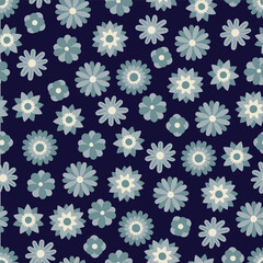 Fototapeta na wymiar Blue Flowers Seamless Vector Repeat Pattern