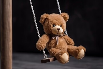 Cuddly and Fluffy Teddy Bear On a Swing: A Perfect Gift for An Unforgettable Childhood. Generative AI