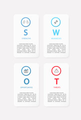 Swot infographic analysis template. strength,weakness,opportunities,threats.Background with icon and Four colorful elements. Vector illustration