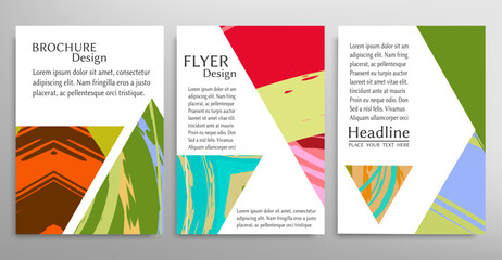 Naklejka premium Abstract backgrouns set, grunge texture. Minimalistic art, brush strokes style. Design for card, brochure, banner idea, book cover, booklet print, flyer sheet a4. Collage page, web header template.