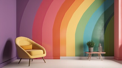 Feel the Rainbow Power: An Inviting Interior with a Colored Wall for a Home or Business