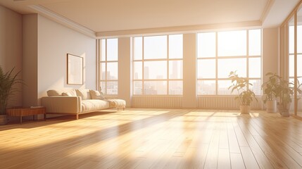 Fill Your Home with Bright, Sunny Light: Modern Empty Apartment Interior with Comfortable Furniture and Floor Covering: Generative AI