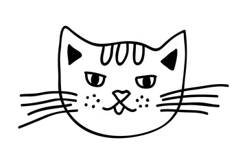 Hand drawn cat muzzle clipart. Cute pet face doodle