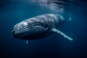 Blue whale swimming underwater - Generative AI