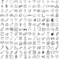Set of various doodles, vector hand drawn sign and symbol elements
