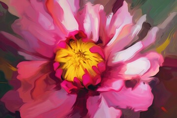 a painting of a pink flower with a yellow center in the middle of the petals and a yellow center in the middle of the petals.  generative ai