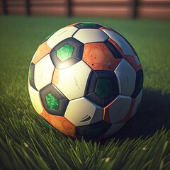 A soccer ball is seen on the football field. AI