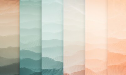  a set of four different colored papers with mountains in the background and a blue sky in the middle of the page, with a few lines of the same color.  generative ai