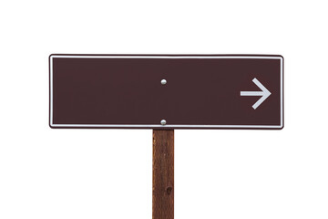 Blank brown arrow sign with cut out background.