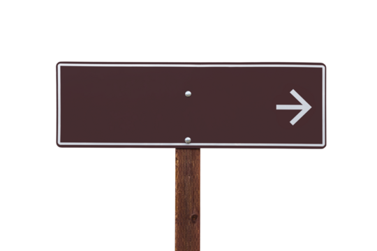 Blank brown arrow sign with cut out background.