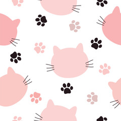 Cat seamless pattern. Vector illustration with cats heads and paws. It can be used for wallpapers, wrapping, cards, patterns for clothes and other.