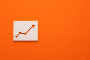 white arrow up on orange color background - Concept of growth or rising, graphic resource for design