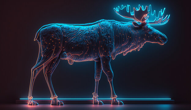 Abstract moose neon artwork Generative AI photo