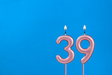 Candle number 39 - Birthday in blues foamy background