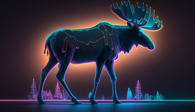 Abstract moose neon artwork Generative AI