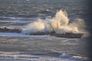 Walking on the windy beach