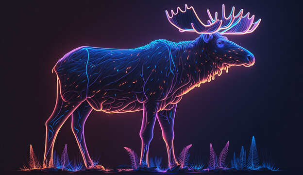 Abstract moose neon artwork Generative AI image