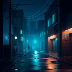 night street with neon light. High quality illustration