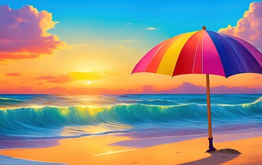 Fototapeta na wymiar drawing style illustration of a beach in summer