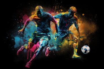 Obraz na płótnie Canvas Jogadores de futebol em ação, imagem dinâmica com grunge, aparência inicial