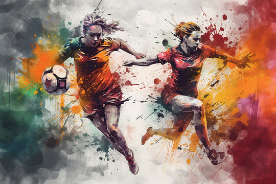 Jogadores de futebol em a&ccedil;&atilde;o, imagem din&acirc;mica com grunge, apar&ecirc;ncia inicial