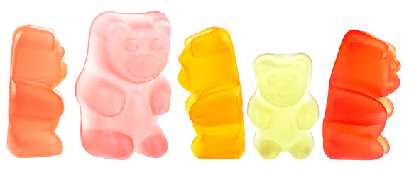 Group of tasty jelly gummy bears isolated on a white background. Colored jelly candy.