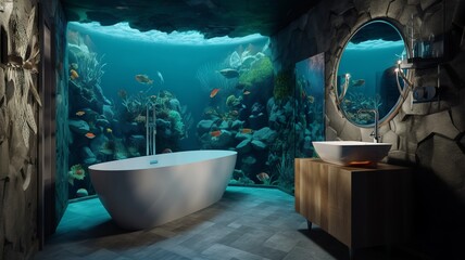 bathroom interior with aquarium