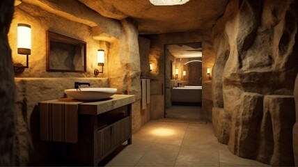 Fototapeta na wymiar bathroom interior in the cave