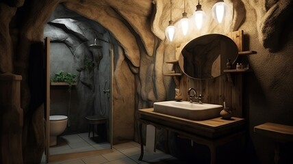 bathroom interior in the  cave