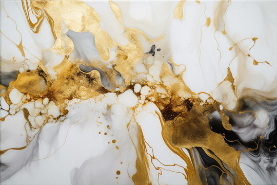 arte abstrata marmore Padr&atilde;o de tinta de &aacute;lcool branco e dourado