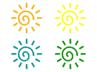 クレヨンぐるぐる太陽アイコンセット：緑